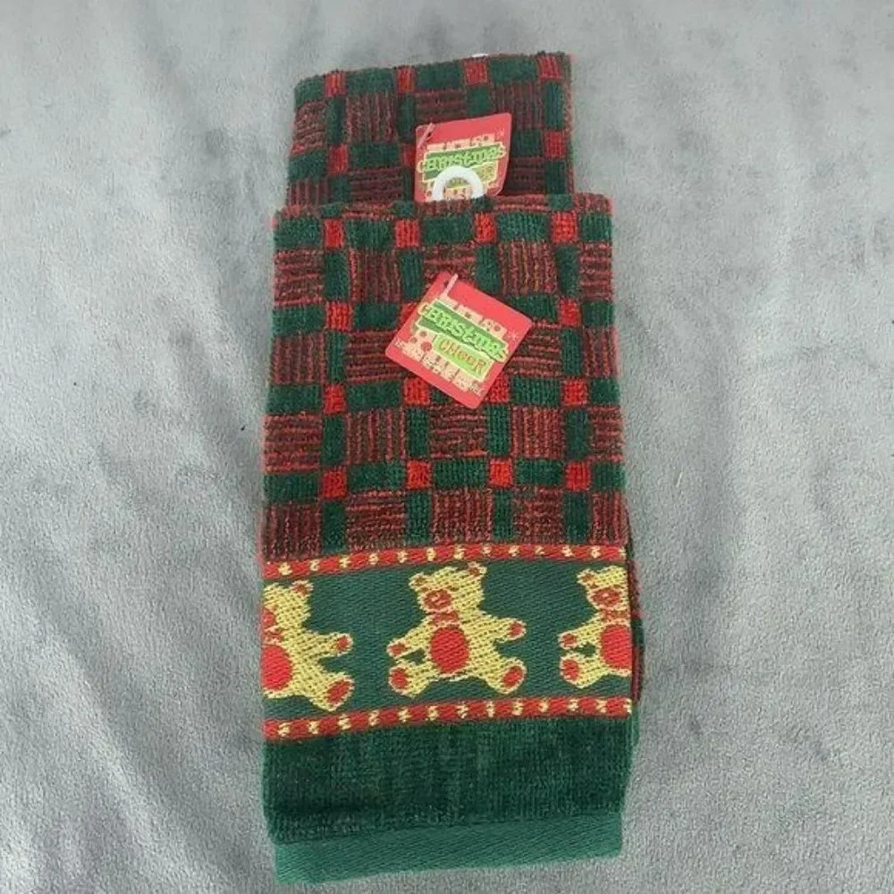 Peachtree Products Red Green Bear Hand Towels Christmas Holiday Festive‎ 2003